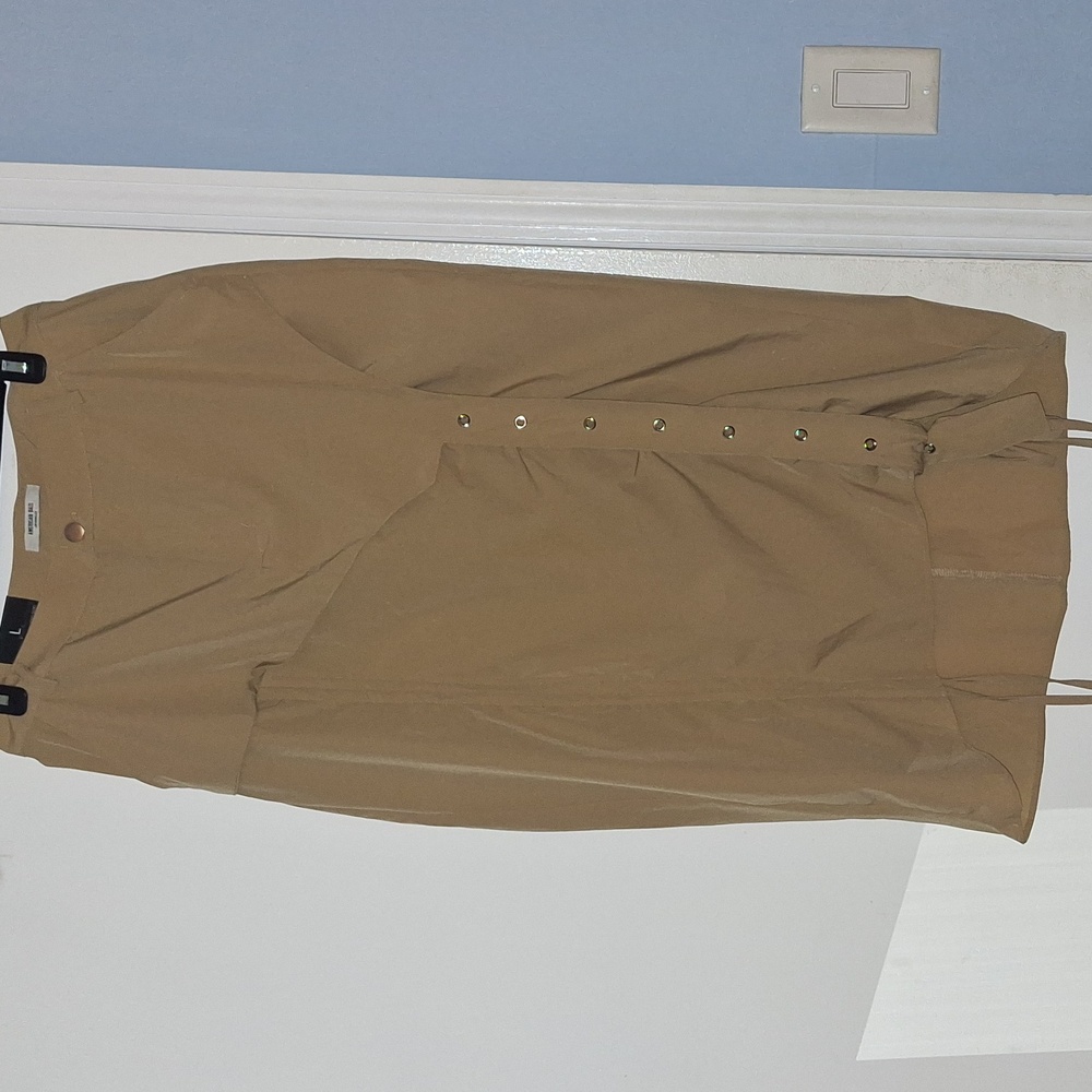Brown Midi Pencil Skirt with Asymmetrical Ruched Slit for Work